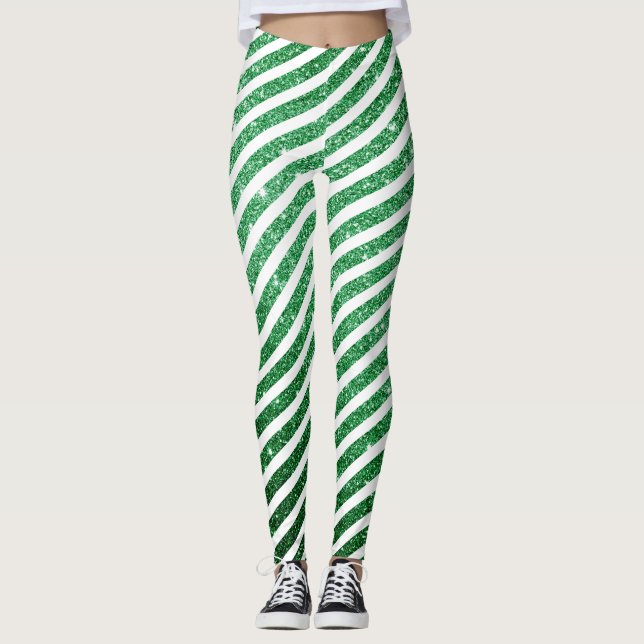Legging Doces de Natal Bonitos Cane Glitter Verde Tirado (Frente)