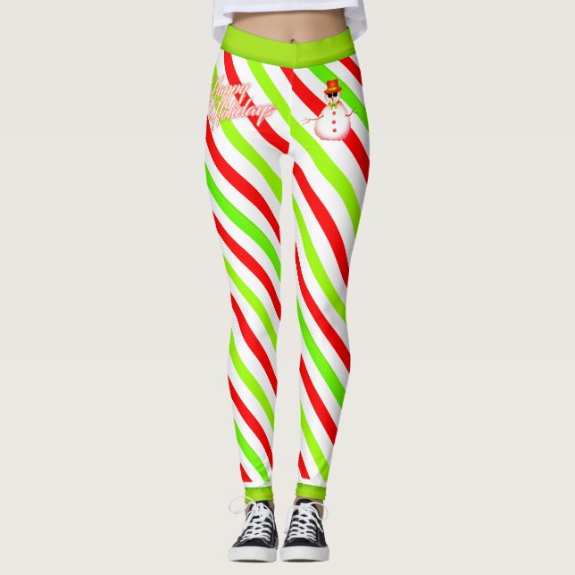 Legging Doces Striped Happy e Festivo com Snowman (Frente)