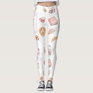 Legging Doces Tratamentos Kawaii Rosa Fofo Design de Sobre