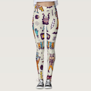 Legging Dodles de Halloween, desenho de desenho animado.