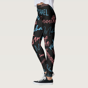 Legging Dois nomes casal padrão monograma rosa claro azul