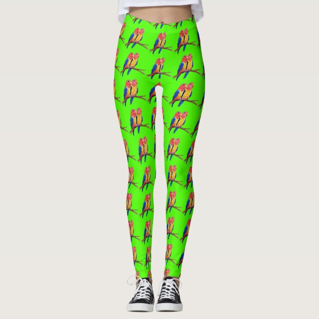 Legging Dois Papagaios Felizes em um Poleiro Dançam (Frente)