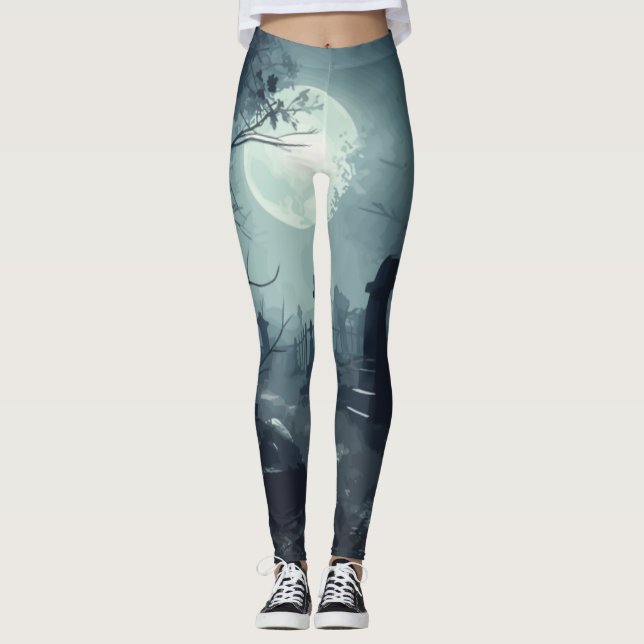 Legging Domínio da Morte: Uma Vista de Cemitério Spooky (Frente)