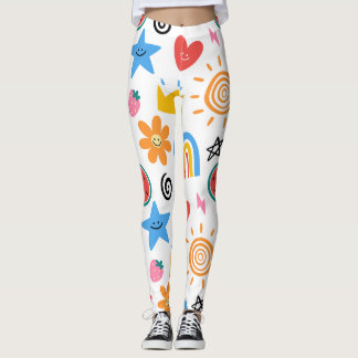 Legging Doodle de Verão Fofo Padrão Sem Costura Caprichoso