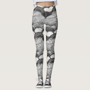 Legging Doodle Geométrico Preto e Branco Abstrato (9)