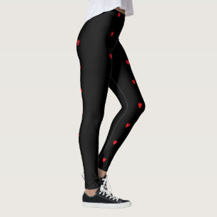 Legging Doodle Heart Padrões Red Black Cute Bonito