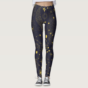 Legging Doodles Celestiais Divertidos - Padrão de Galáxia