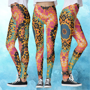 Legging Dot Mandala Azul Rosa Preto e Amarelo