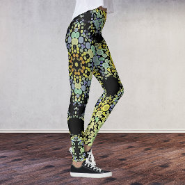 Legging Dot Mandala Flor Amarelo Azul e Cinza