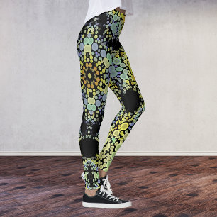 Legging Dot Mandala Flor Amarelo Azul e Cinza