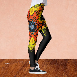 Legging Dot Mandala Flor Amarelo Laranja e Azul