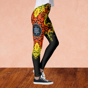 Legging Dot Mandala Flor Amarelo Laranja e Azul