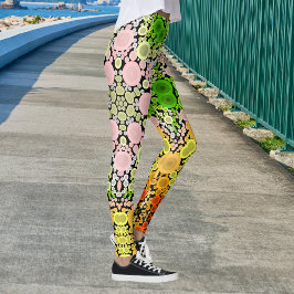 Legging Dot Mandala Flor Amarelo Verde e Rosa