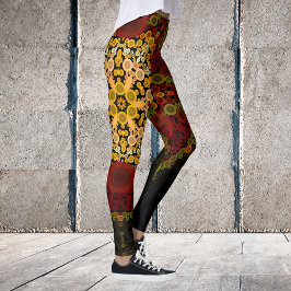 Legging Dot Mandala Flor Amarelo Vermelho e Preto