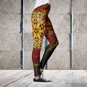 Legging Dot Mandala Flor Amarelo Vermelho e Preto