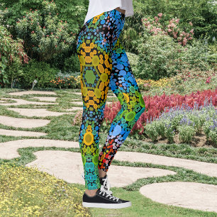 Legging Dot Mandala Flor Azul Amarelo e Verde