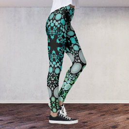 Legging Dot Mandala Flor Azul Verde e Cinzas