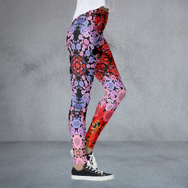 Legging Dot Mandala Flor Azul Vermelho e Rosa