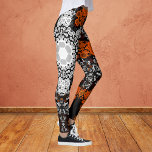 Legging Dot Mandala Flor Branco Laranja e Preto<br><div class="desc">Esta manivala apresenta branco,  laranja e preto e foi inspirada por mandalas de pontos de tinta. Padrões geométricos triviais para o hippie moderno!</div>