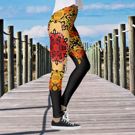 Legging Dot Mandala Flor Laranja Amarelo e Vermelho