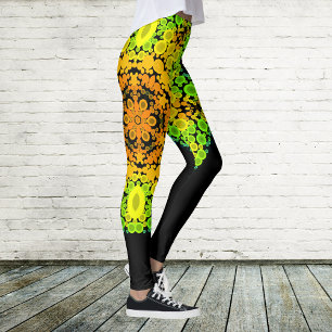 Legging Dot Mandala Flor Laranja Amarelo Verde e Azul