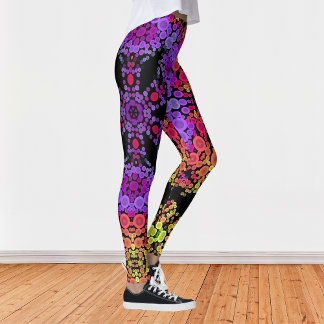 Legging Dot Mandala Flor Púrpura Laranja e Amarelo