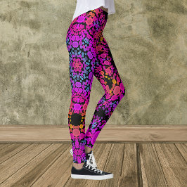 Legging Dot Mandala Flor Rosa Azul e Laranja