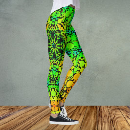Legging Dot Mandala Flor Verde Laranja e Amarelo