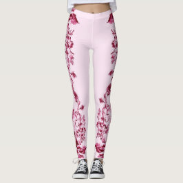 Legging Double Hibiscus  Pink on Black 
