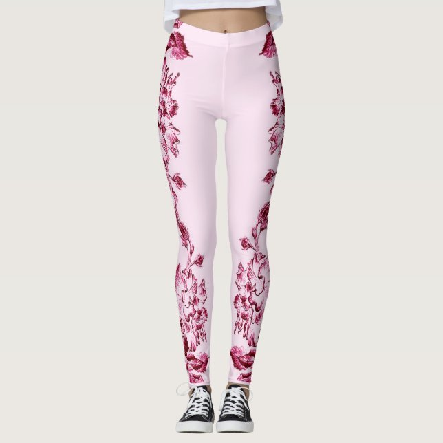Legging Double Hibiscus  Pink on Black  (Frente)