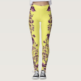 Legging Double Hibiscus Purple on Yellow 