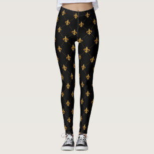 Legging Dourada Fleur De Lis Cor damasco Elegante Preta
