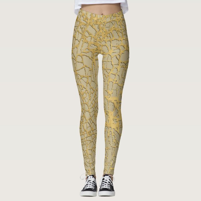 Legging Dourada Marblagem: Grunge Texture Design (Frente)
