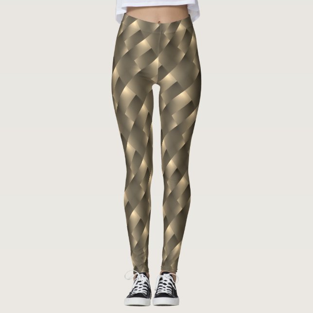Legging dourada ou marrom, retângulos, relevos ou (Frente)