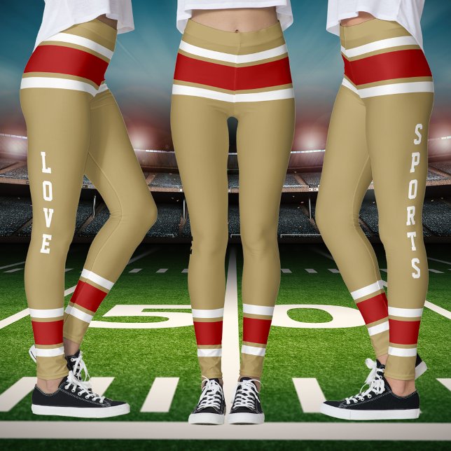Legging Dourada Red White Team Jersey Cores Amor Esporte (Gold Red White Team Jersey Colors Love Sports Leggings)