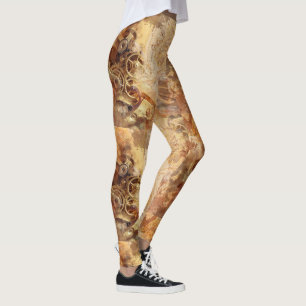Legging Douradas engrenagens Mandala Celestial Padrão Ste