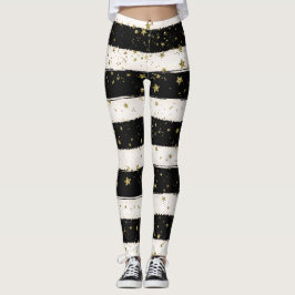 Legging Douradas estrelas Black and White Stripes