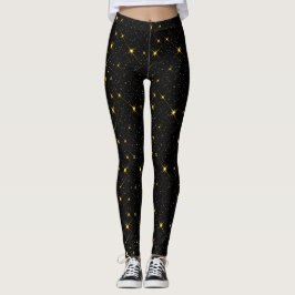 Legging Douradas estrelas Black Sky Trendy Starry Patterf