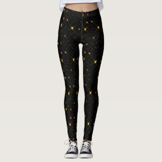 Legging Douradas estrelas Black Sky Trendy Starry Patterf