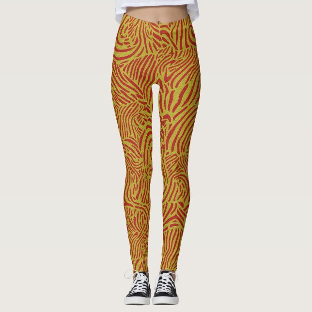 Legging Douradas tiras e Design de Zebra Laranja (Frente)