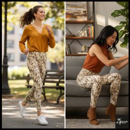 Legging Dourado Bege Rosto de Cachorro Lotado Padrão Repet