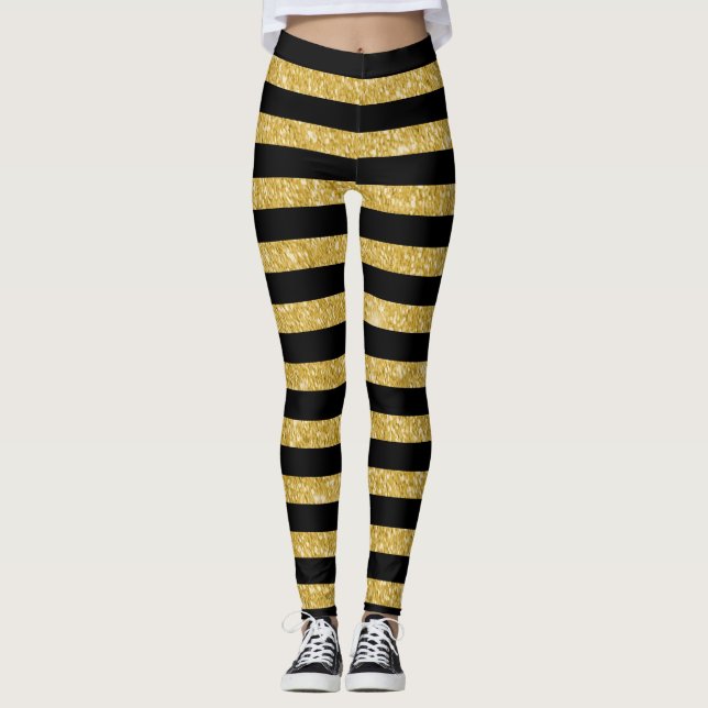 Legging Dourado brilho e listras pretas (Frente)