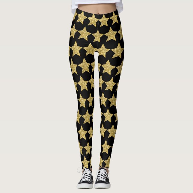 Legging Dourado brilho estrelas pretas (Frente)