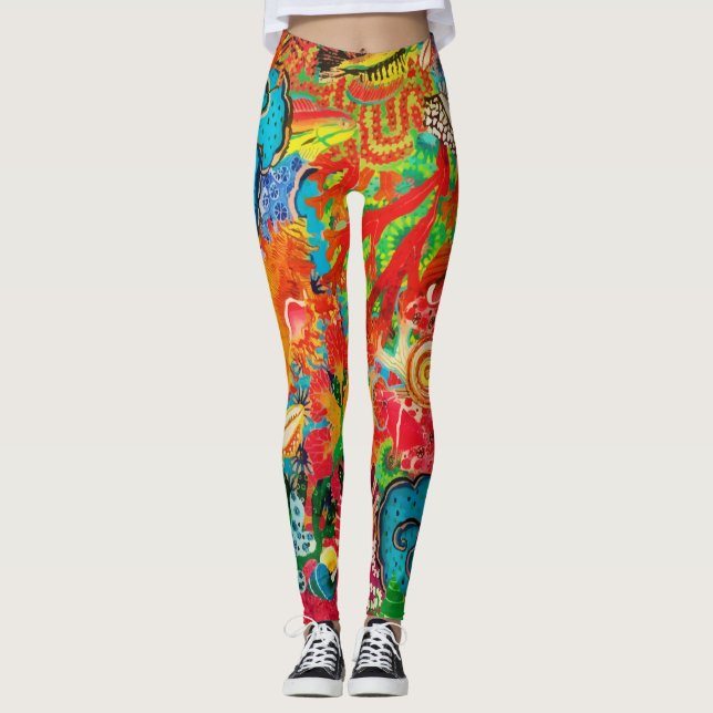 Legging Dourado Coral Verão Tropical Oceânica Aquarela (Frente)