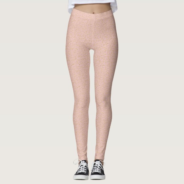 Legging Dourado Damasco nas Pernas Rosa - Calças de ioga P (Frente)