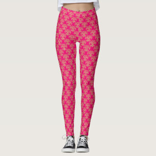 Legging Dourado Damasco nas Pernas Rosa - Calças de ioga P