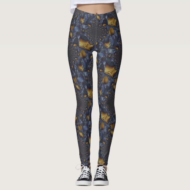 Legging Dourado e Silver Blue Molten Metal (Frente)