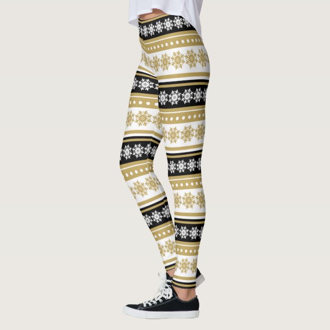 Legging dourado festivo preto Floco de neve de Natal (Esquerda)