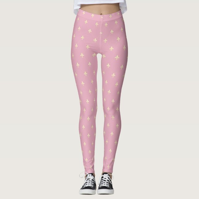 Legging Dourado Fleur-de-Lis rosa (Frente)