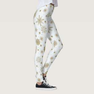 Legging Dourado Flocos de Neve Design Branco